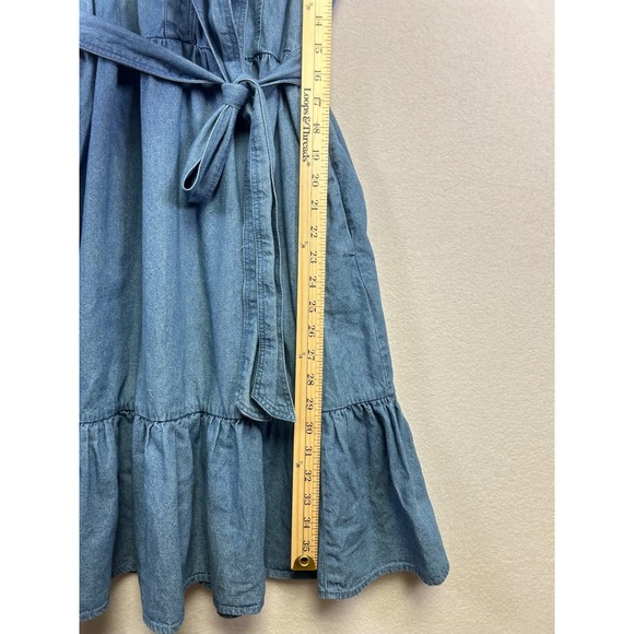 Draper James RSVP Denim Chambray Midi Dress Shirt Collar Belted Tiered Skirt M - Picture 9 of 10